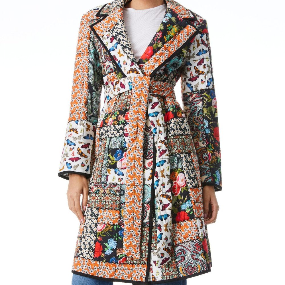 Alice + Olivia | Moya Quilted Patchwork Belted Coat (Multi/Black)